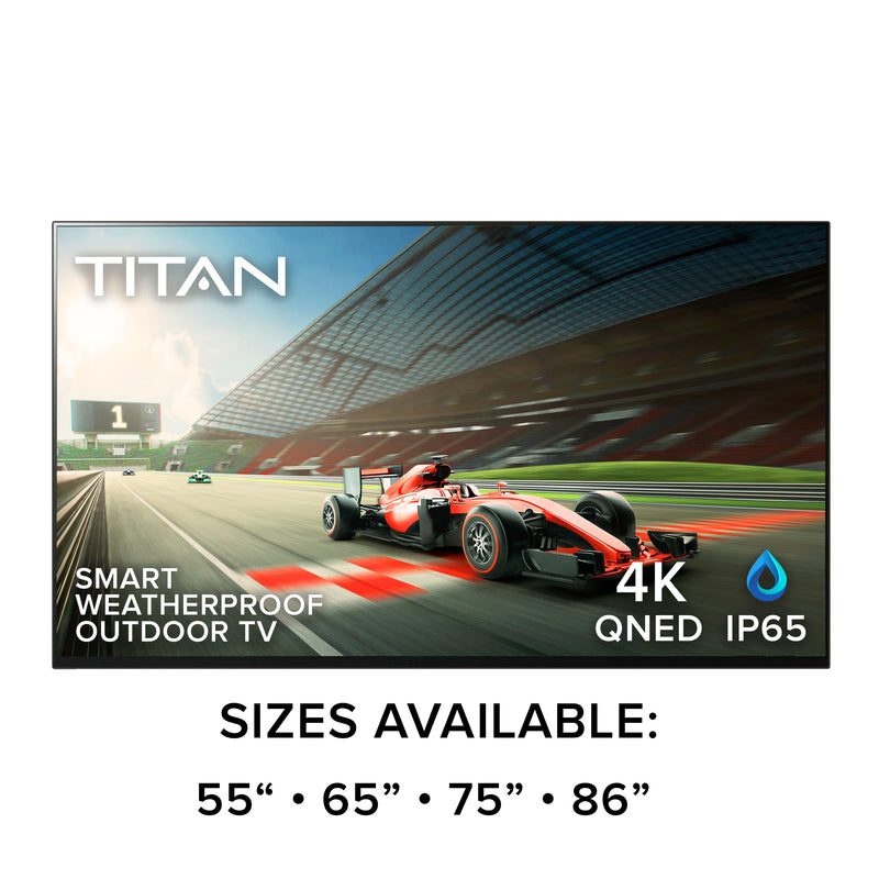 Titan Full Sun Outdoor Smart TV 4K QNED MiniLED 120hz HDR10 Mil-Spec IP65 Weatherproof Nanocoated Dolby Atmos WiFi Bluetooth WebOS Alexa Google Apple AirPlay 2 (GL-Q85)