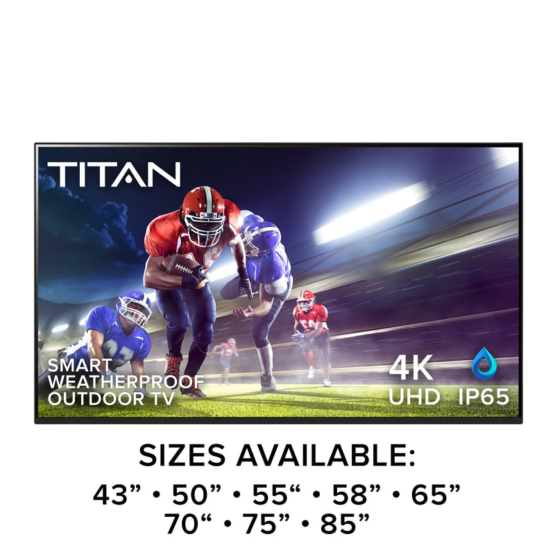 Titan Partial Sun Outdoor Smart TV 4K LED Edge Lit UHD 60hz HDR10 Mil-Spec IP65 Weatherproof Nanocoated WiFi Bluetooth Tizen Alexa Google Apple AirPlay 2 (MS-CU70)